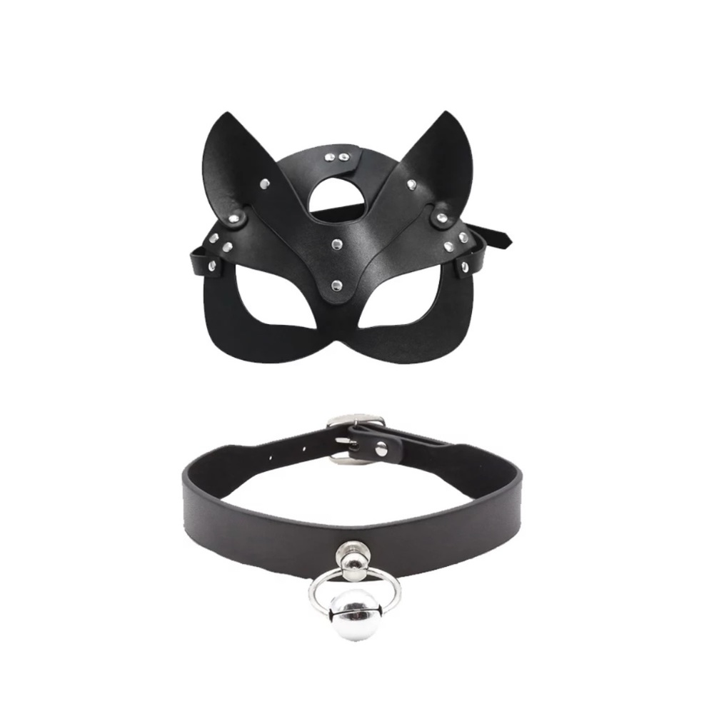 Black Leather Masquerade Mask Set